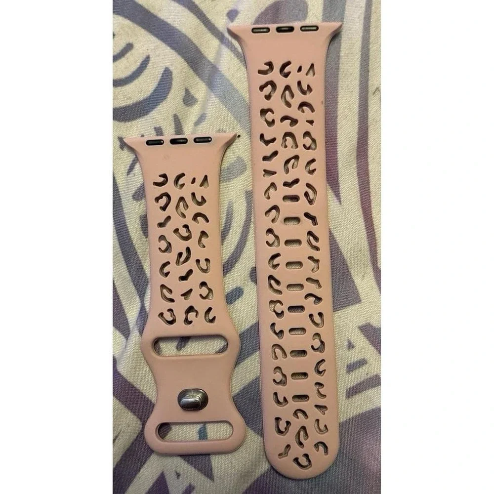 NEW Dusty Rose Cutout Cheetah Print Silicone Band for Apple Watch 42mm/44mm/45mm